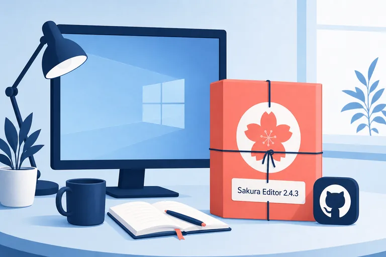 Redaktionelle Illustration zur Prüfung des Sakura Editor Releases 2.4.3 vor dem Start unter Windows