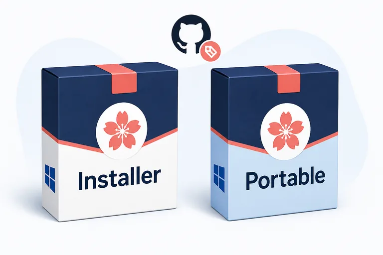 Redaktioneller Vergleich der Installer- und Portable-Archivwahl für Sakura Editor