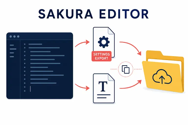 Sakura Editor 설정 파일과 유형별 설정을 백업 폴더로 옮기는 설명 그림